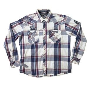 Affliction Black Premium American Customs Plaid Button Down Shirt Mens XL Moto